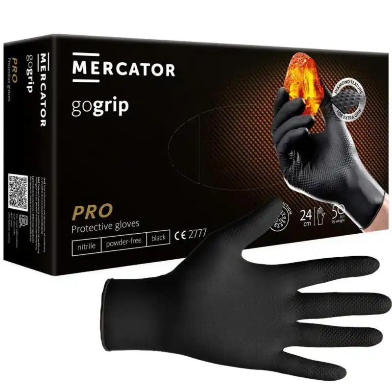 Szybka dostawa | MERCATOR GoGrip wzmacniane rękawice nitrylowe czarne XL