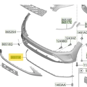 Listwa dolna zderzaka przedniego Hyundai Kona (2021) 86567J9CB0 - Prosto z fabryki