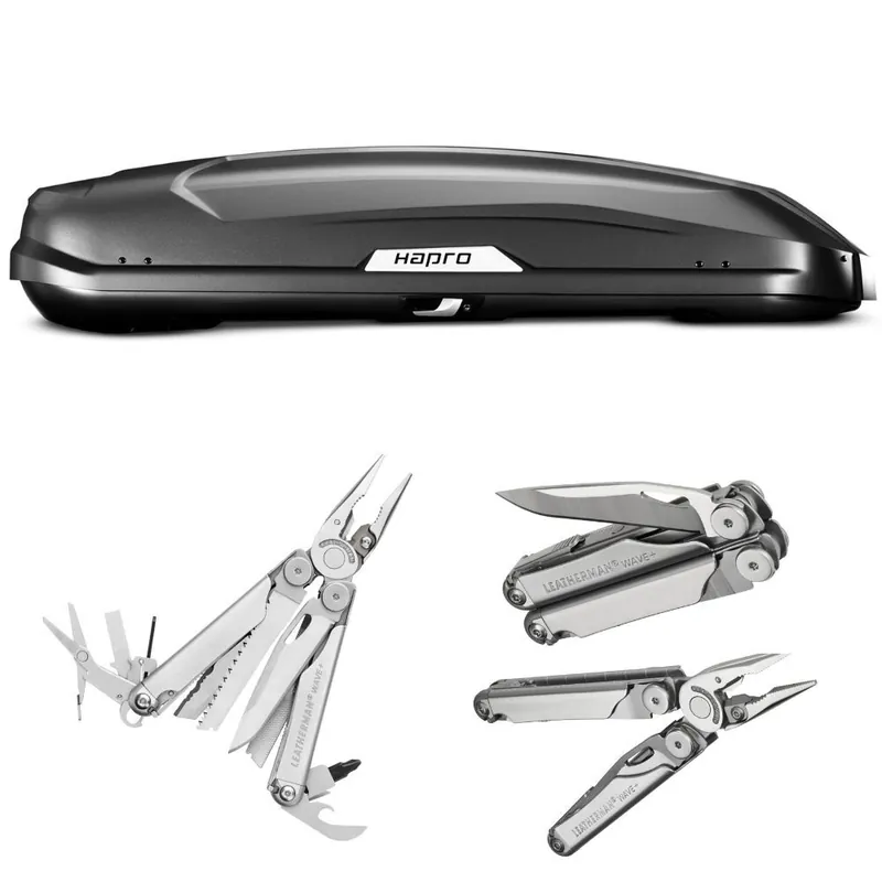 Nowość | Zestaw Box dachowy Hapro Trivor 640 czarny matowy + Multitool Leatherman Wave Plus 832524